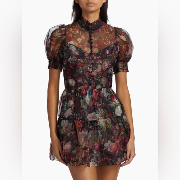 Alice + Olivia Vernita Floral Silk Tulle Minidress size 8 - Picture 2 of 16